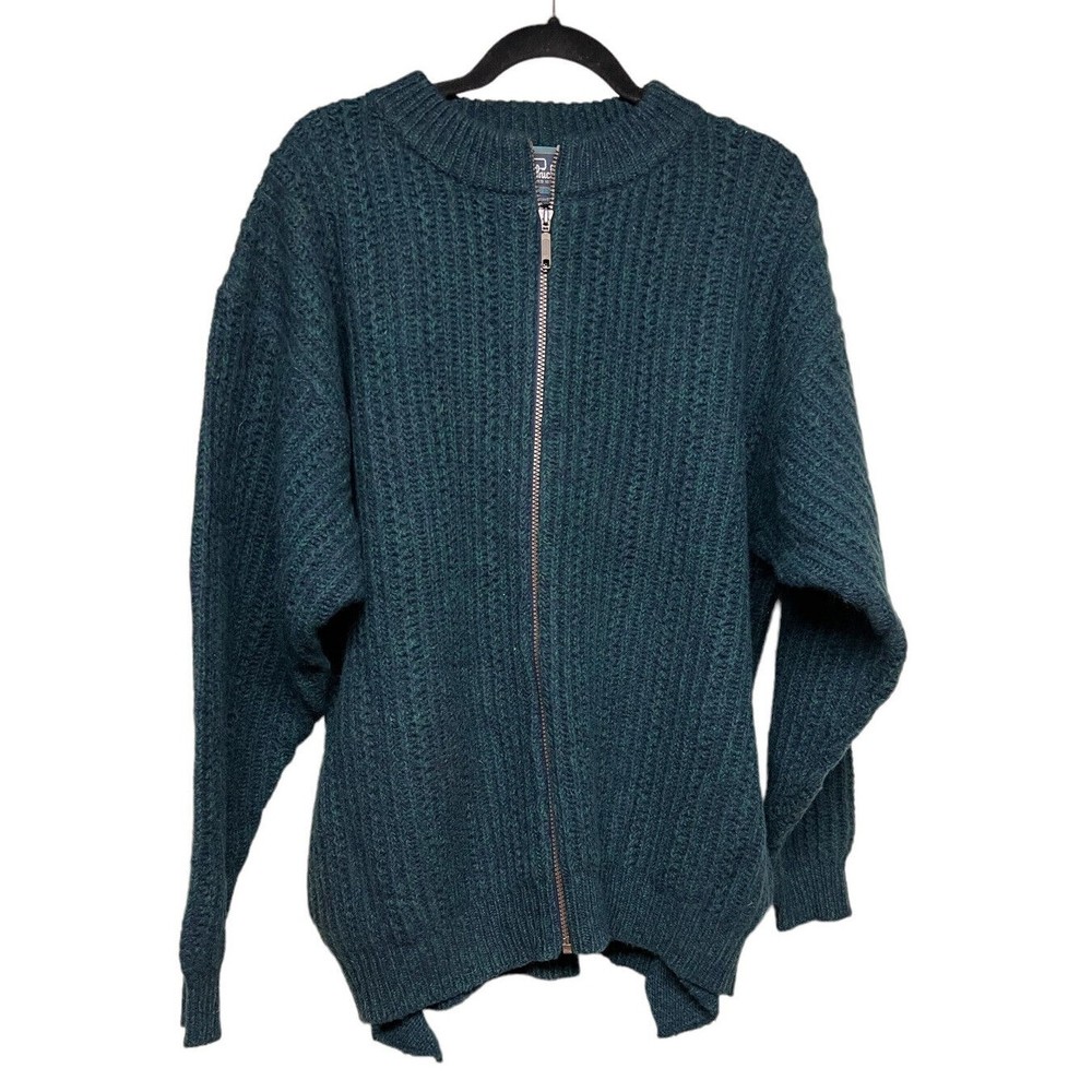 Vintage Woolrich Full Zip Up Ribbed Sweater Navy Marl 100% Wool Men’s Size Large